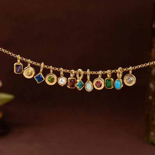 Vintage Geometric Stainless Steel 18K Gold PVD Plated DIY Charm Bar Necklace with 12 Birthstones
