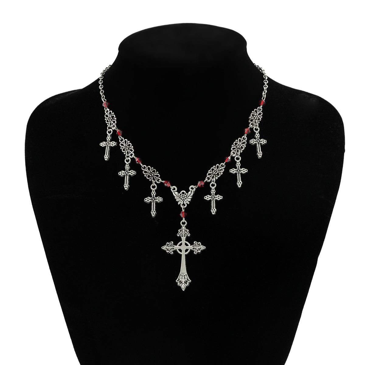 Gothic Hip-hop Cross Pendant Alloy Plated Curb Chain Necklace for Women
