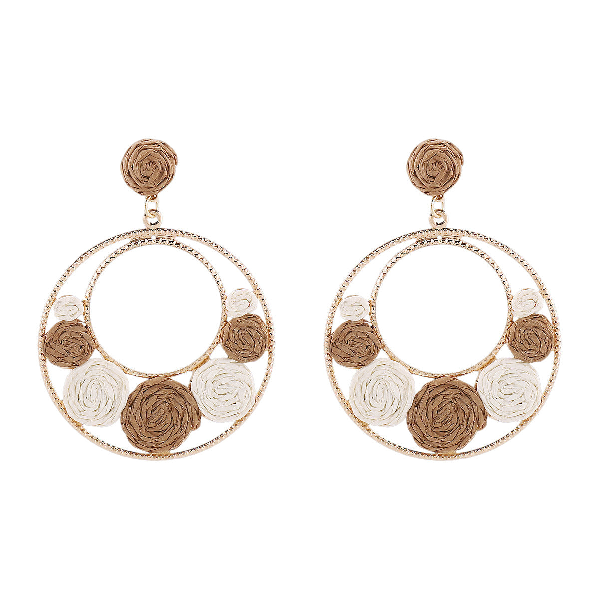 Pendientes de rafia con diseño geométrico y base de aleación para mujer, joyería artesanal llamativa