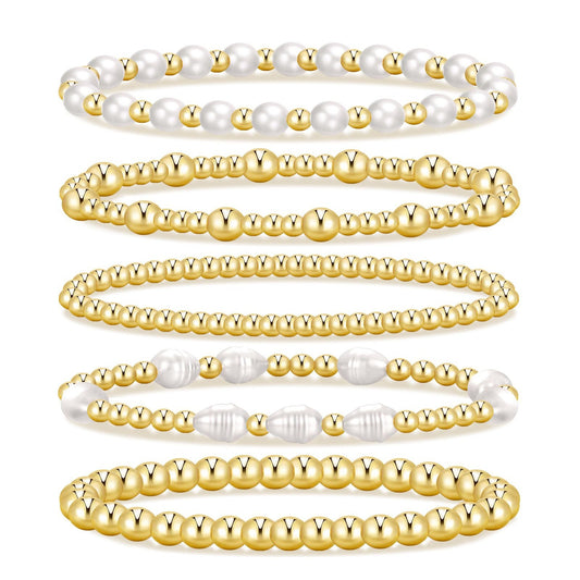 Minimalist Geometric Gold Plated Hematite Pearl Beaded Bracelet for Women