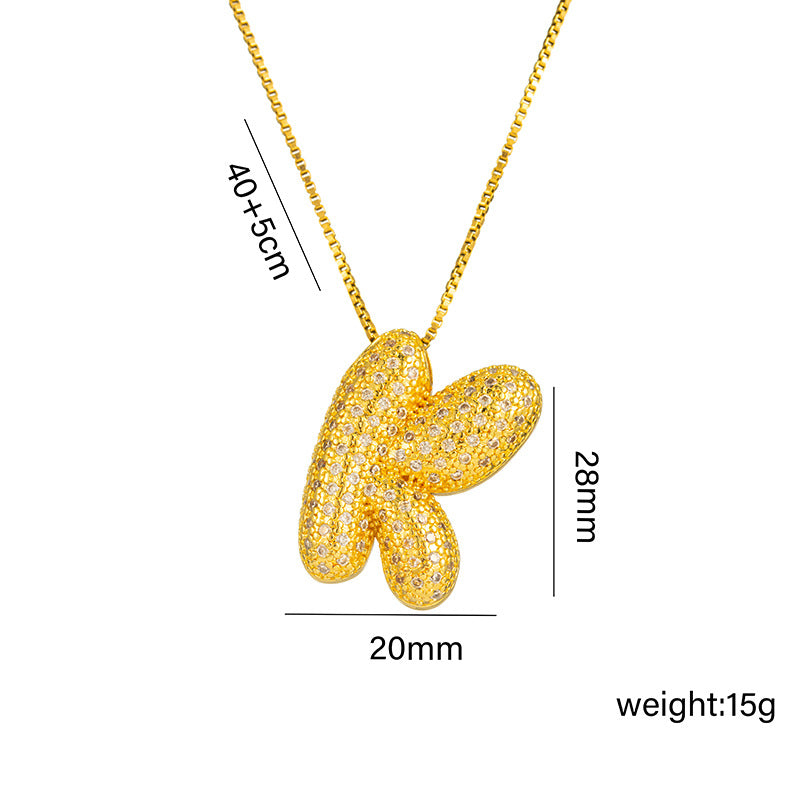Collana da donna in acciaio al titanio a forma di lettera alla moda con intarsio in strass, design a catena a scatola