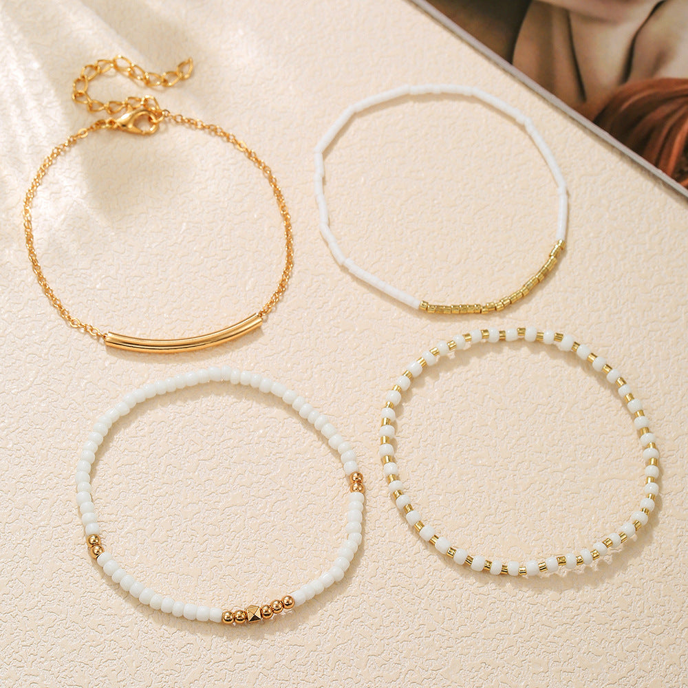 Bohemian Multi-Layer Geometric Round Glass Bead and Crystal Bracelet for Women