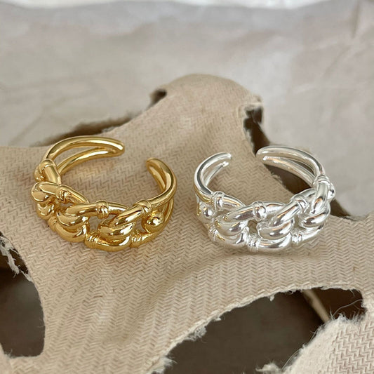 Anillo de Plata de Ley 925 Geométrico Bañado en Oro para Mujer