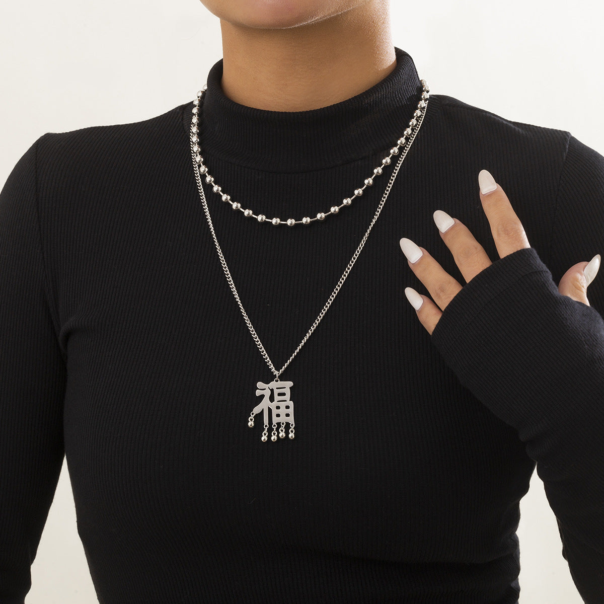 Vintage Geometric Pendant Necklace for Women with Tassel Detail, Metal Chain and Hollow-Out Design