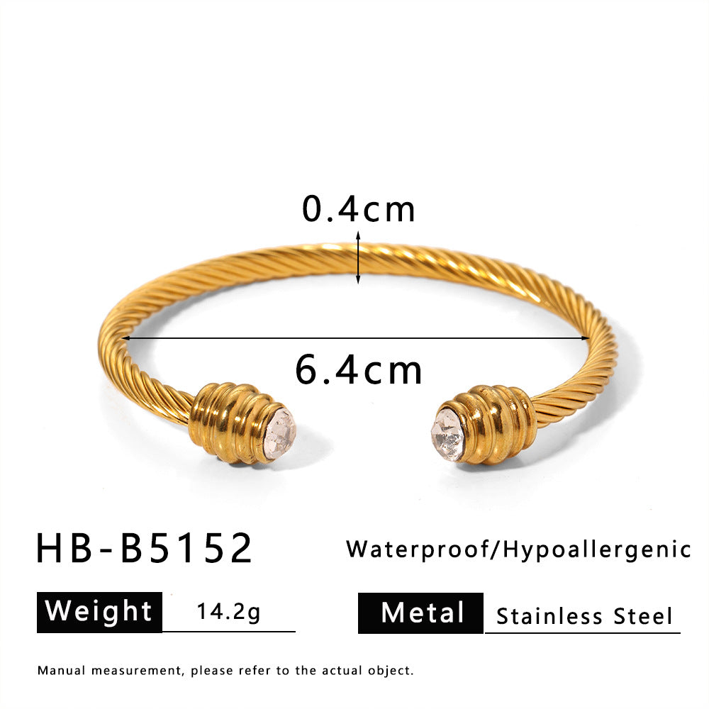 Bracciale da donna in acciaio inossidabile a polsino aperto, con accento di perle geometriche minimaliste e placcatura sottovuoto in titanio 18K
