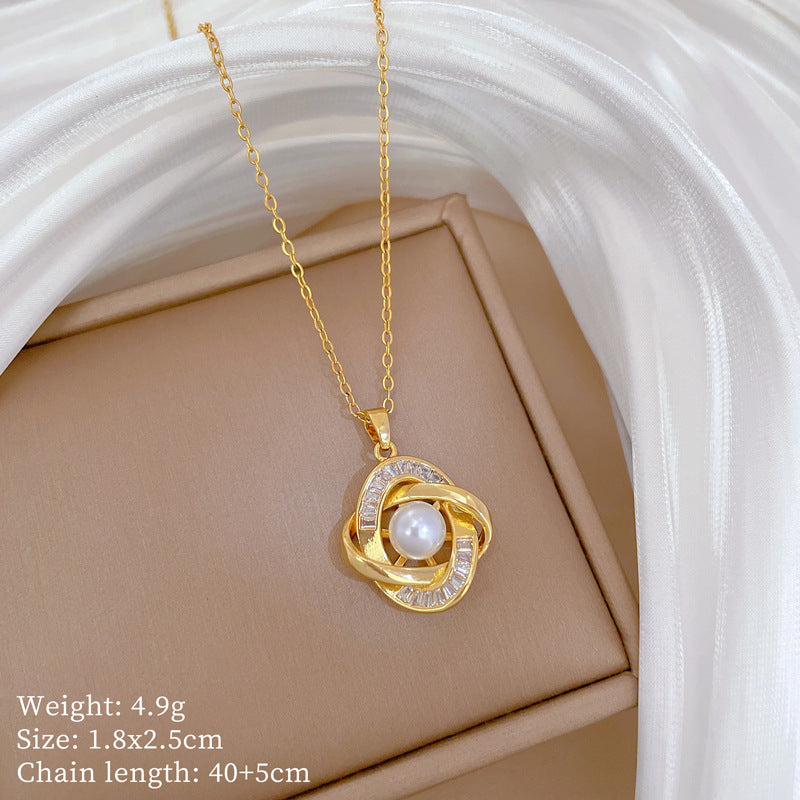 Collana Minimalista Geometrica in Acciaio al Titanio con Pendente in Rame Placcato Oro su Catena a Maglie per Uomo e Donna