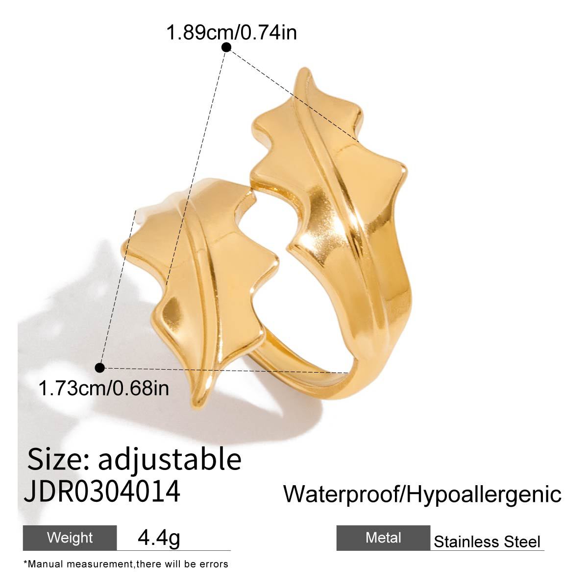 Minimalist Geometric Leaf Pattern Plated Stainless Steel Ring for Women