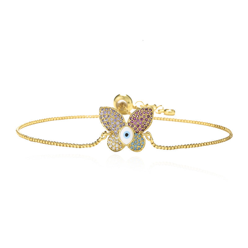 18K Gold Plated Brass Butterfly Geometric Bracelet with Cubic Zirconia for Women