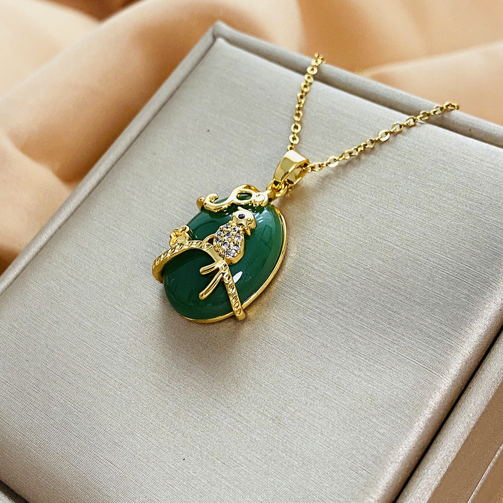 Collana Minimalista da Donna in Acciaio al Titanio a Goccia con Finitura Elettroplaccata e Catena a Maglie O