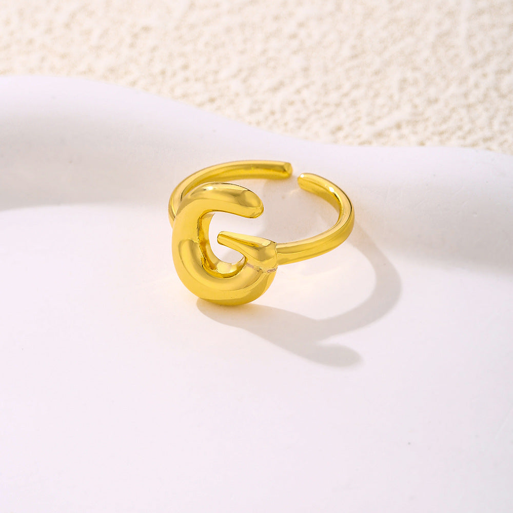 Anello da donna minimalista a forma di lettera in rame placcato oro Anello regolabile aperto Gioielli di lusso fatti a mano