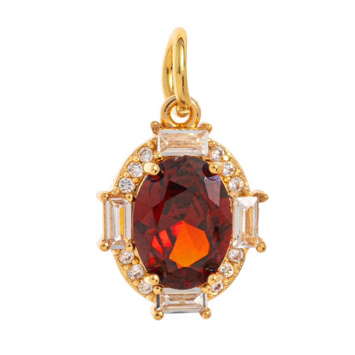 Minimalist Oval Geometric Brass Pendant with Cubic Zirconia December Birthstone for Women