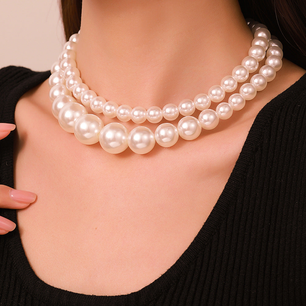 Vintage Sweet Geometric Glass Pearl Stainless Steel Plated Necklace Cable Chain Choker
