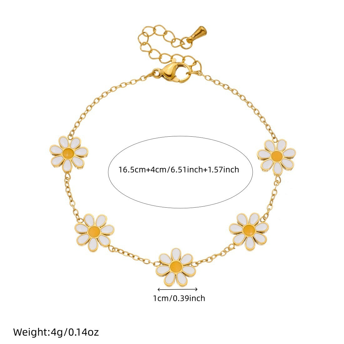 Sweet Minimalist Drip Oil Floral Stainless Steel Bracelet with Daisy Pendant