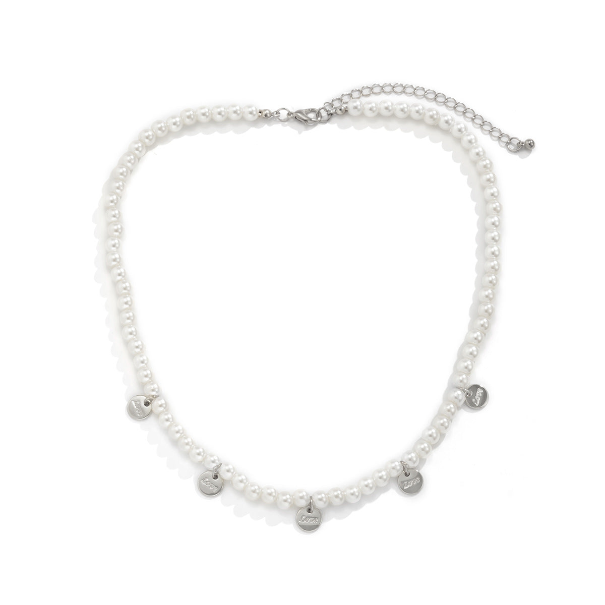 Sweet Minimalist Letter Pearl Ball Chain Necklace for Women