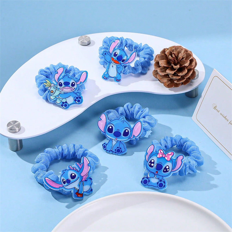 Lindo lazo para el cabello con diseño de macarrón azul y rosa de dibujos animados para niños con banda de tela tejida y diseño de personaje de dibujos animados
