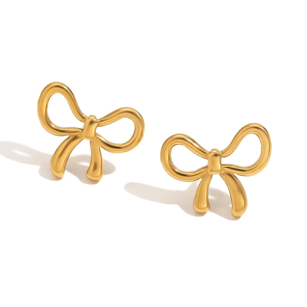 Collana Minimalista da Donna in Acciaio Inossidabile Placcato Oro 18K con Fiocco Carino
