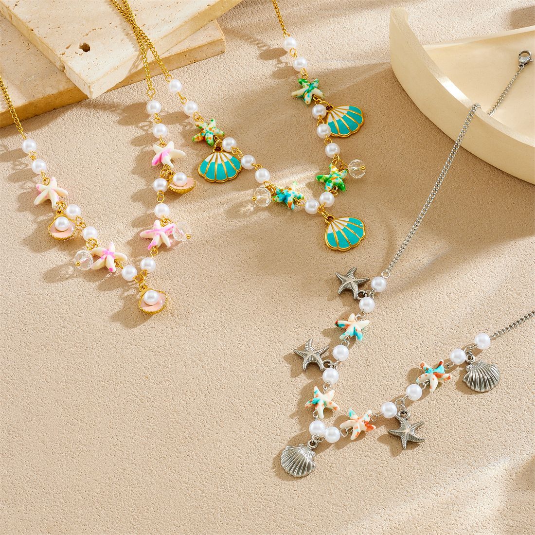 Sweet Starfish Stainless Steel Plated Ball Chain Necklace for Women