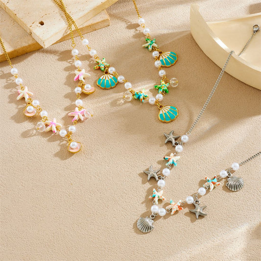Sweet Starfish Stainless Steel Plated Ball Chain Necklace for Women