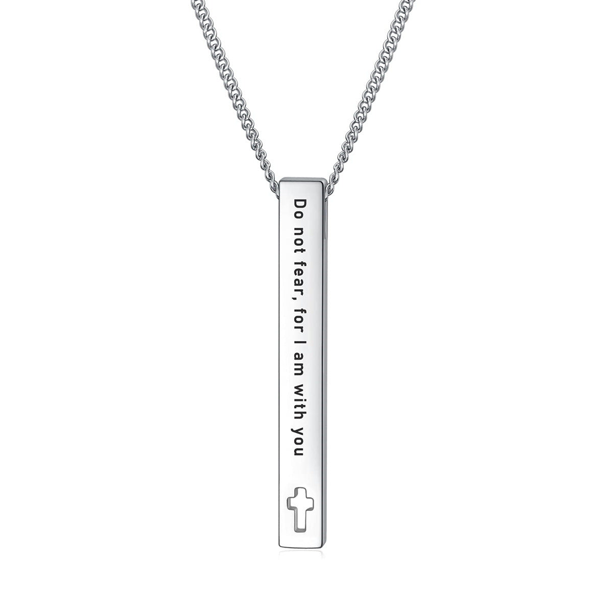 Elegante Collana Bibbia Geometrica in Acciaio Inox da Donna con Ciondolo in Acciaio al Titanio Lucido e Motivo a Margherite su Catena a O