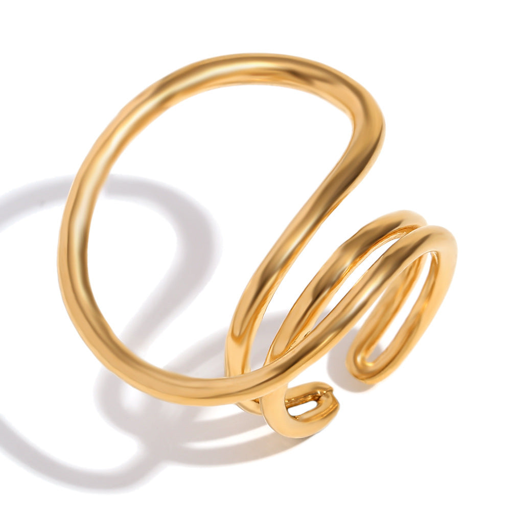 Minimalist Geometric Stainless Steel Ring with 18K Gold Plating for Women Featuring Bold Linear Design