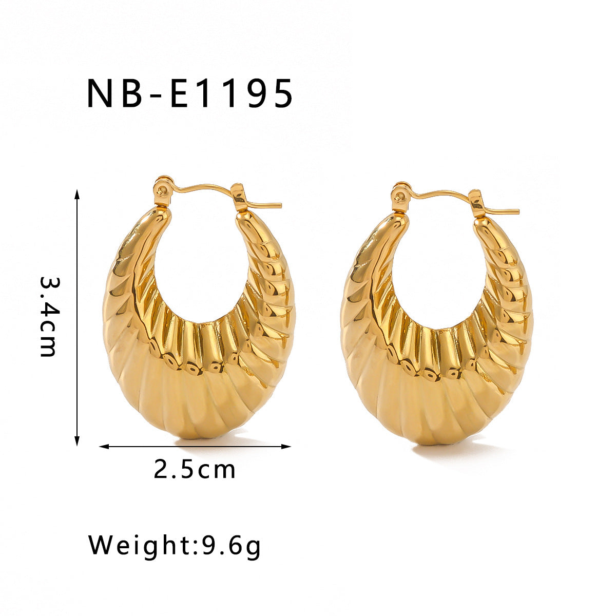 Orecchini Minimalisti da Donna a Ovale con Texture Vuota in Acciaio Inossidabile e Placcatura in Oro 18K