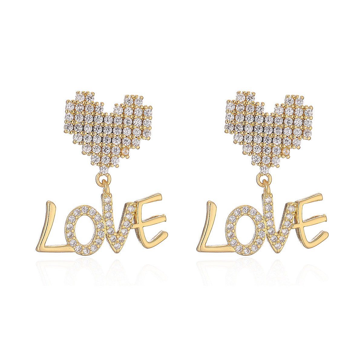 Minimalist Heart-Shaped Gold-Plated Copper Stud Earrings with Zircon Accent for Women