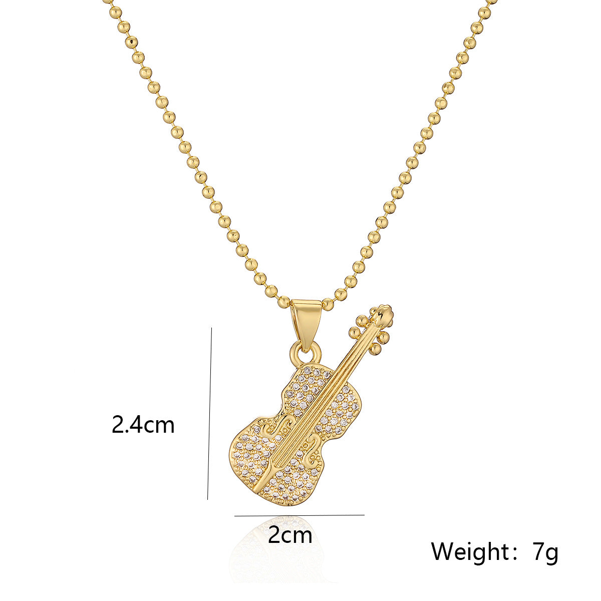 Collana con ciondolo a forma di chitarra minimalista con corona geometrica per donna in ottone placcato oro vero con intarsio in zirconi