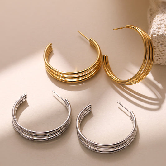 Pendientes minimalistas geométricos de acero inoxidable en forma de C para mujer con baño de oro de 18 quilates