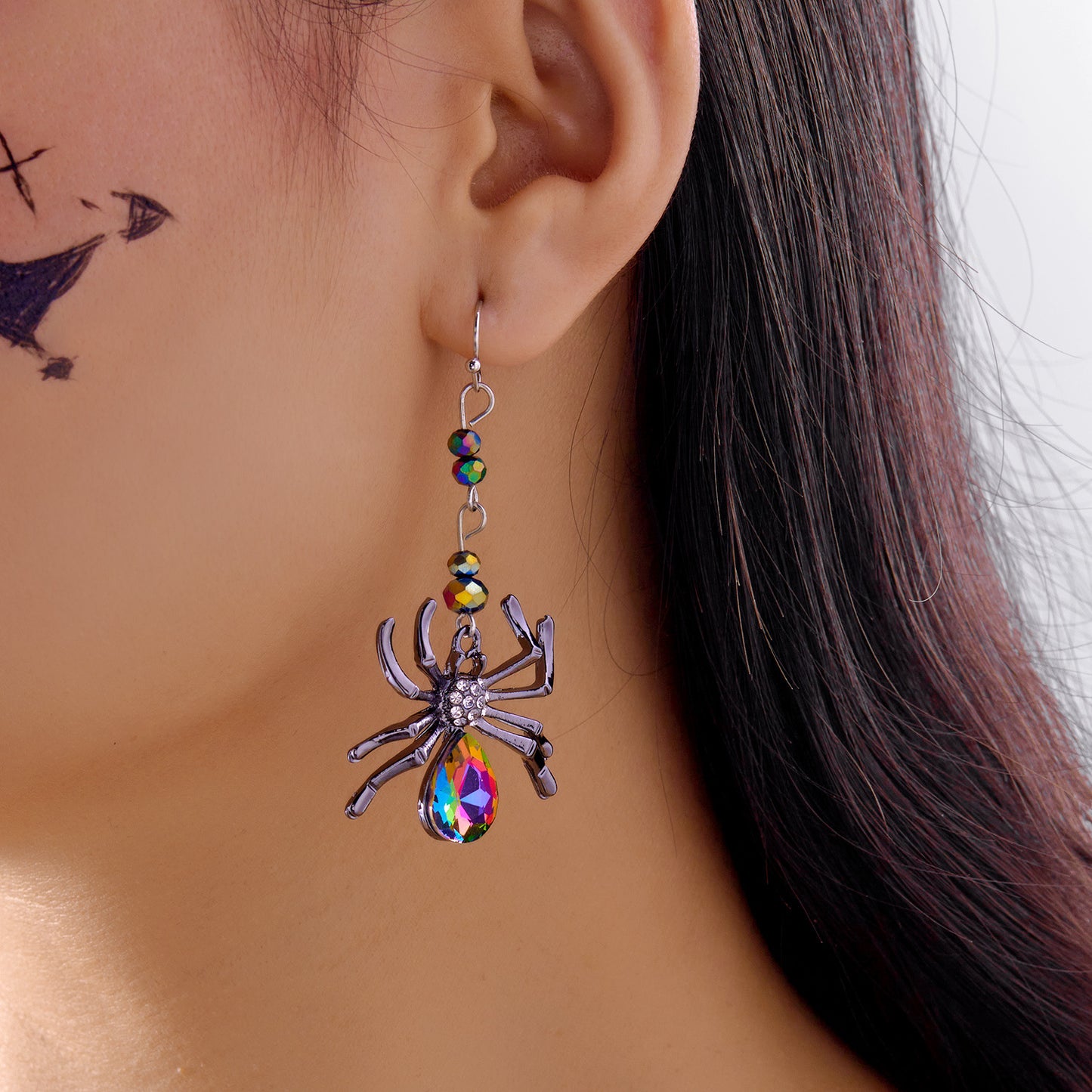Pendientes de araña góticos de Halloween para mujer de aleación con acabado chapado