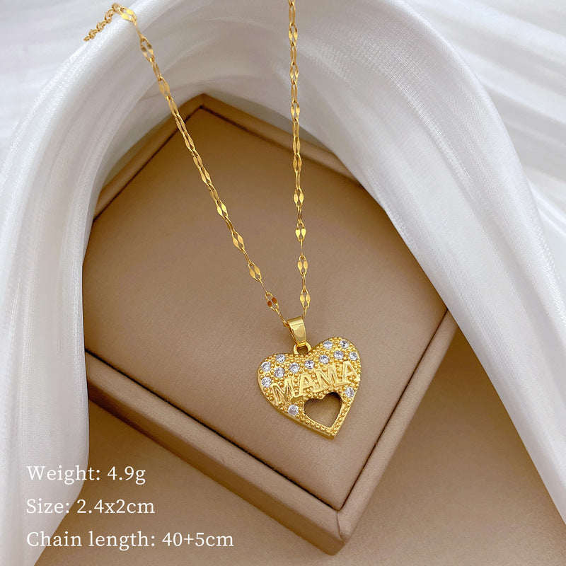 Collana di lusso in acciaio al titanio con cuore geometrico, strass e catena a labbra per donne e uomini