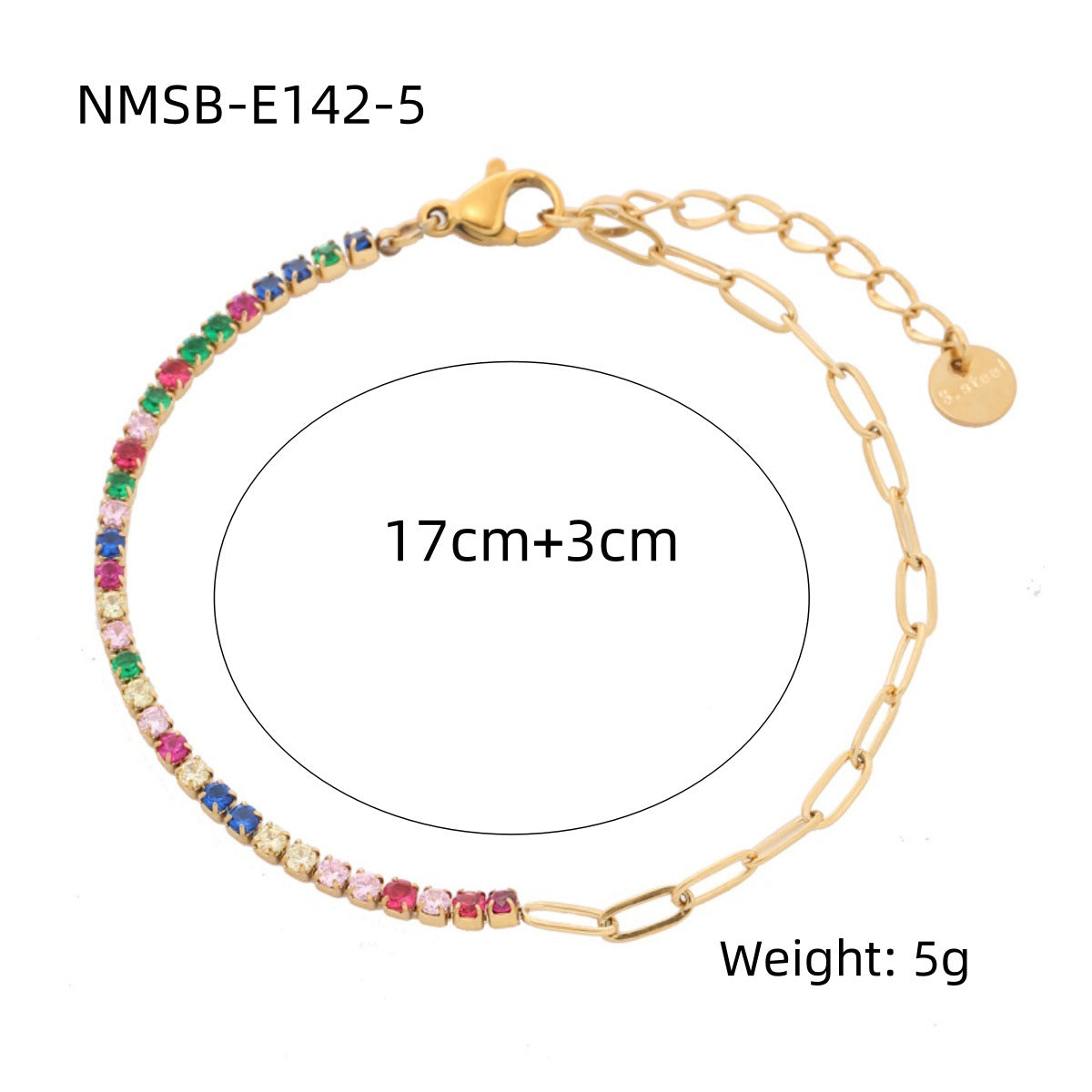 Pulsera geométrica de arcoíris de moda con diamantes de imitación para mujer, de acero de titanio con acabado chapado y delicado diseño de cristales de hilera completa