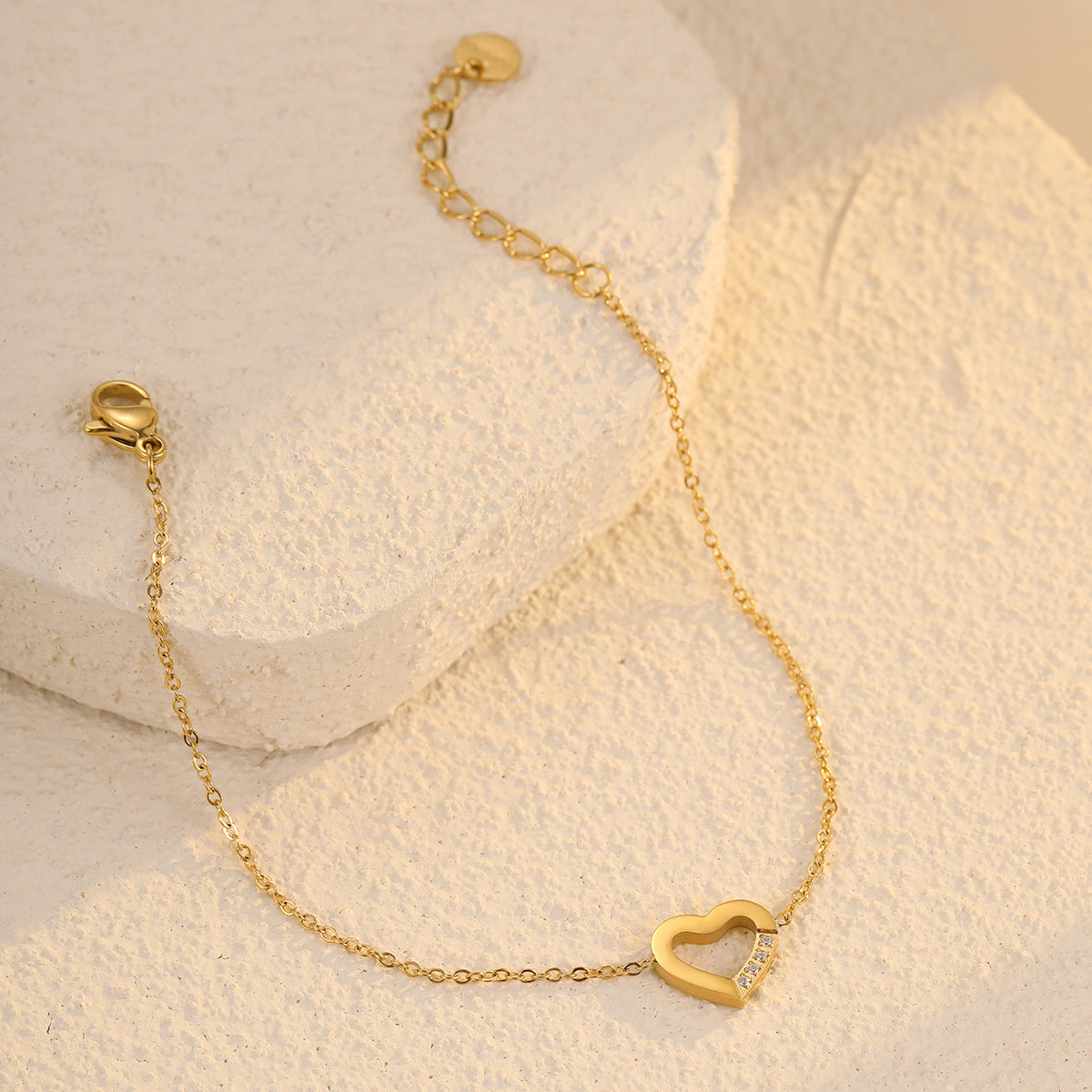 Minimalist Hollow Heart Stainless Steel Bracelet for Women with Plated Finish