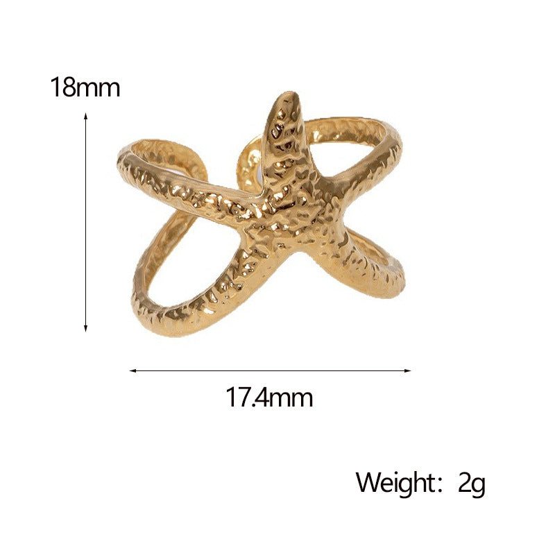 Minimalist Star-Shaped Stainless Steel Adjustable Open Ring for Women with Plated Finish
