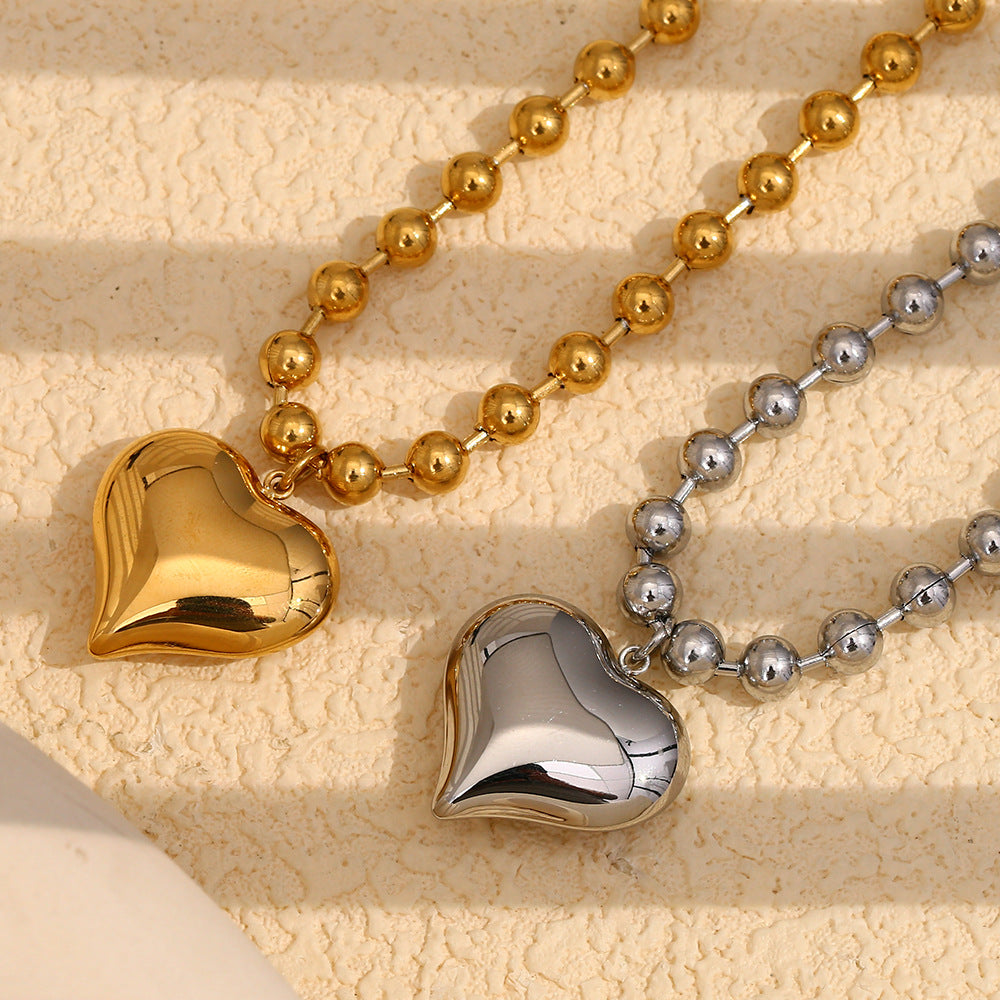 Fashionable Heart-Shaped Stainless Steel Pendant Necklace with 18K Gold Plating for Women