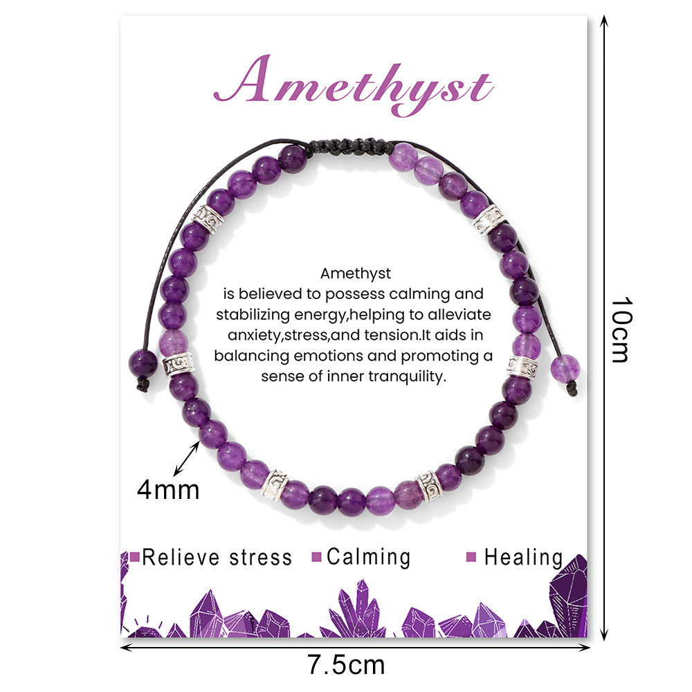 Vintage Minimalist Round Lapis Lazuli Amethyst Beaded Bracelet Unisex Woven Rope Jewelry
