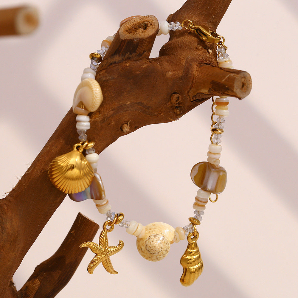 Collana pendente a tema oceanico geometrico d'ispirazione vintage in acciaio inossidabile con placcatura in oro 18K da donna
