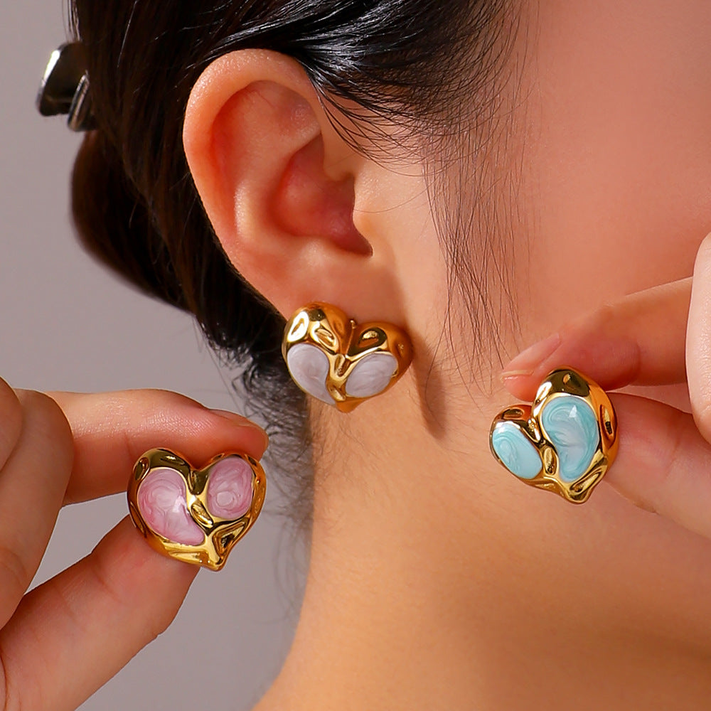 Minimalist Heart-Shaped Stainless Steel Earrings with 18K Vacuum Plating for Women