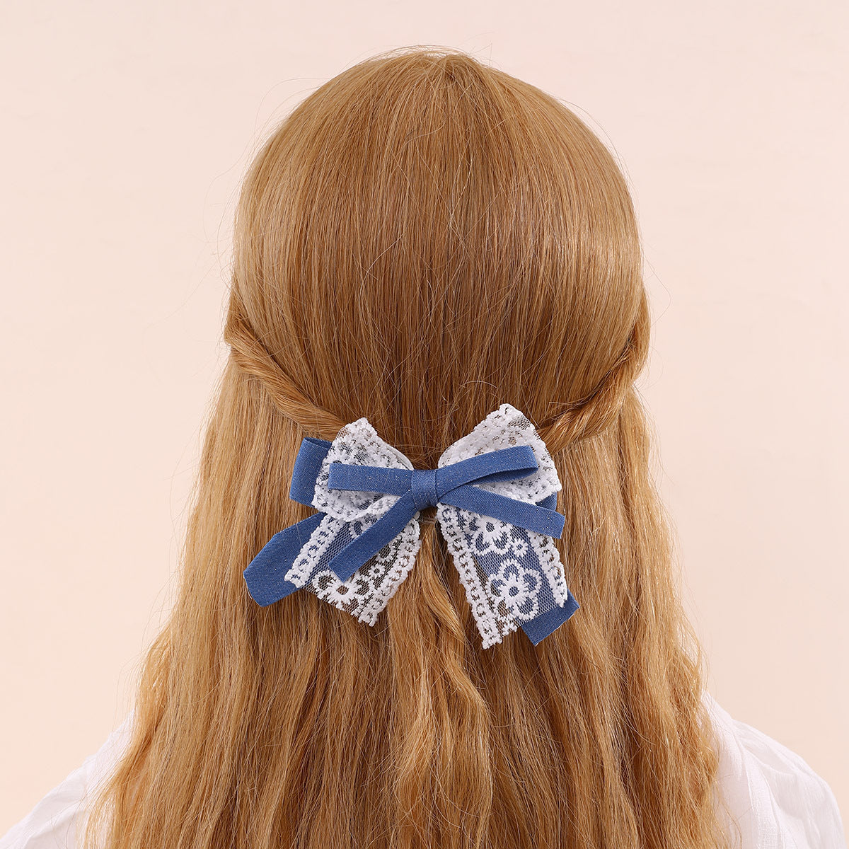 Fermaglio per Capelli a Fiocco Stile Naturale per Bambini in Tulle con Increspature e Texture a Rete