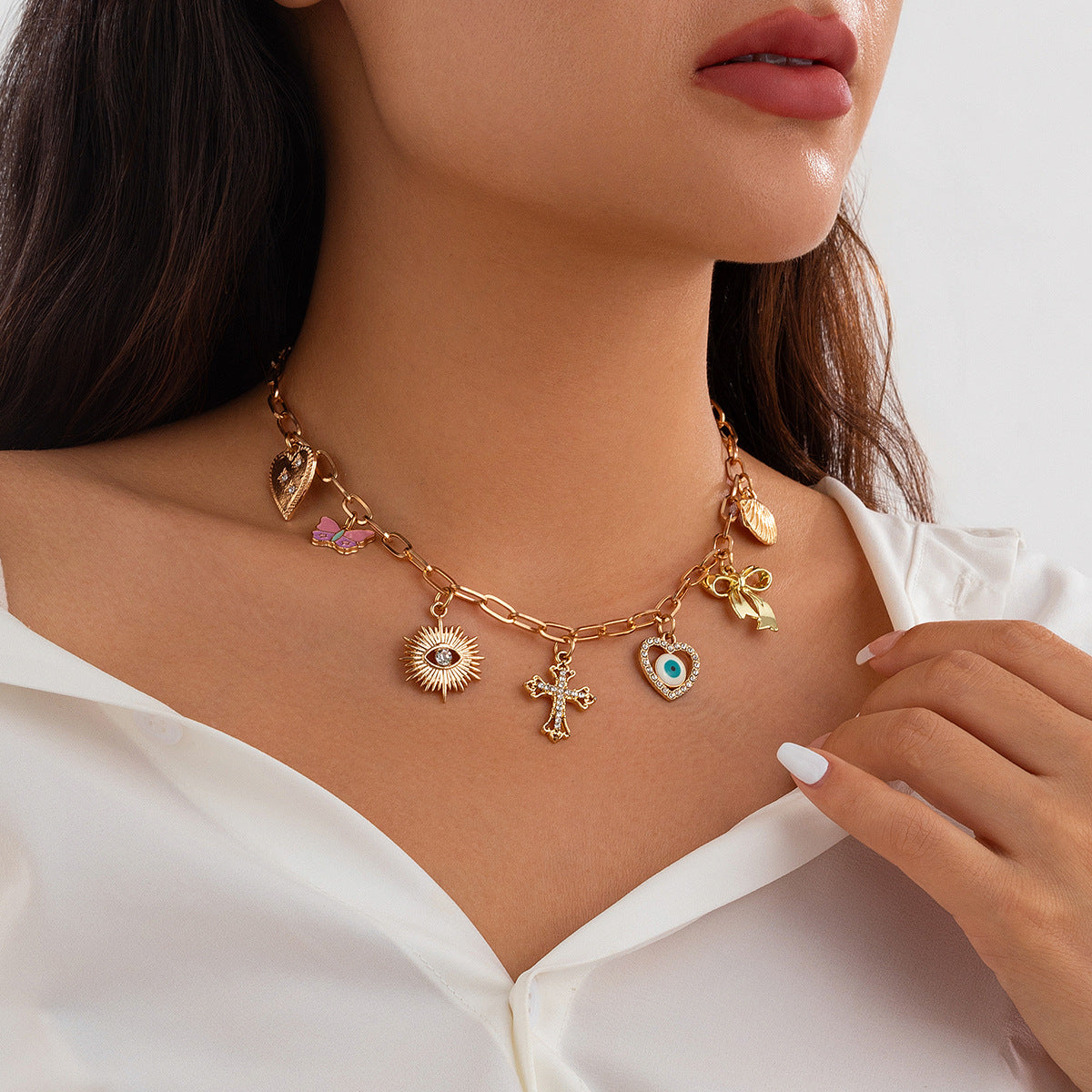 Sweet Floral Geometric Alloy Plated Necklace for Women