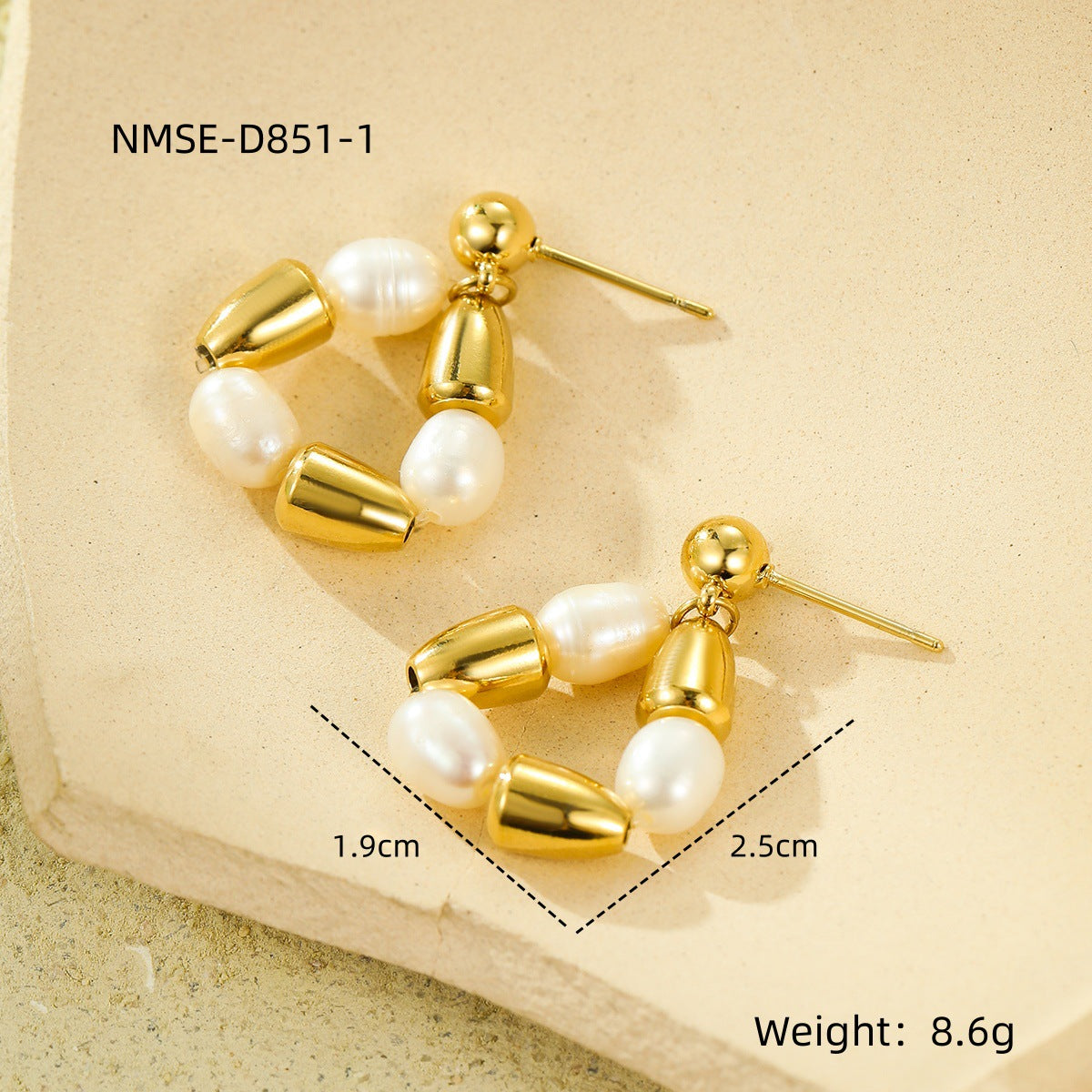 Minimalist Geometric Titanium Steel Stud Earrings with Pearl Inlay for Women, Electroplated Luxury Fashion Accessory
