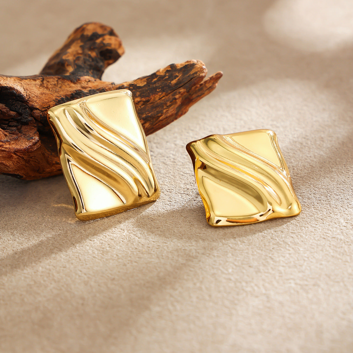 18K Gold PVD Stainless Steel Square Geometric Earrings for Women
