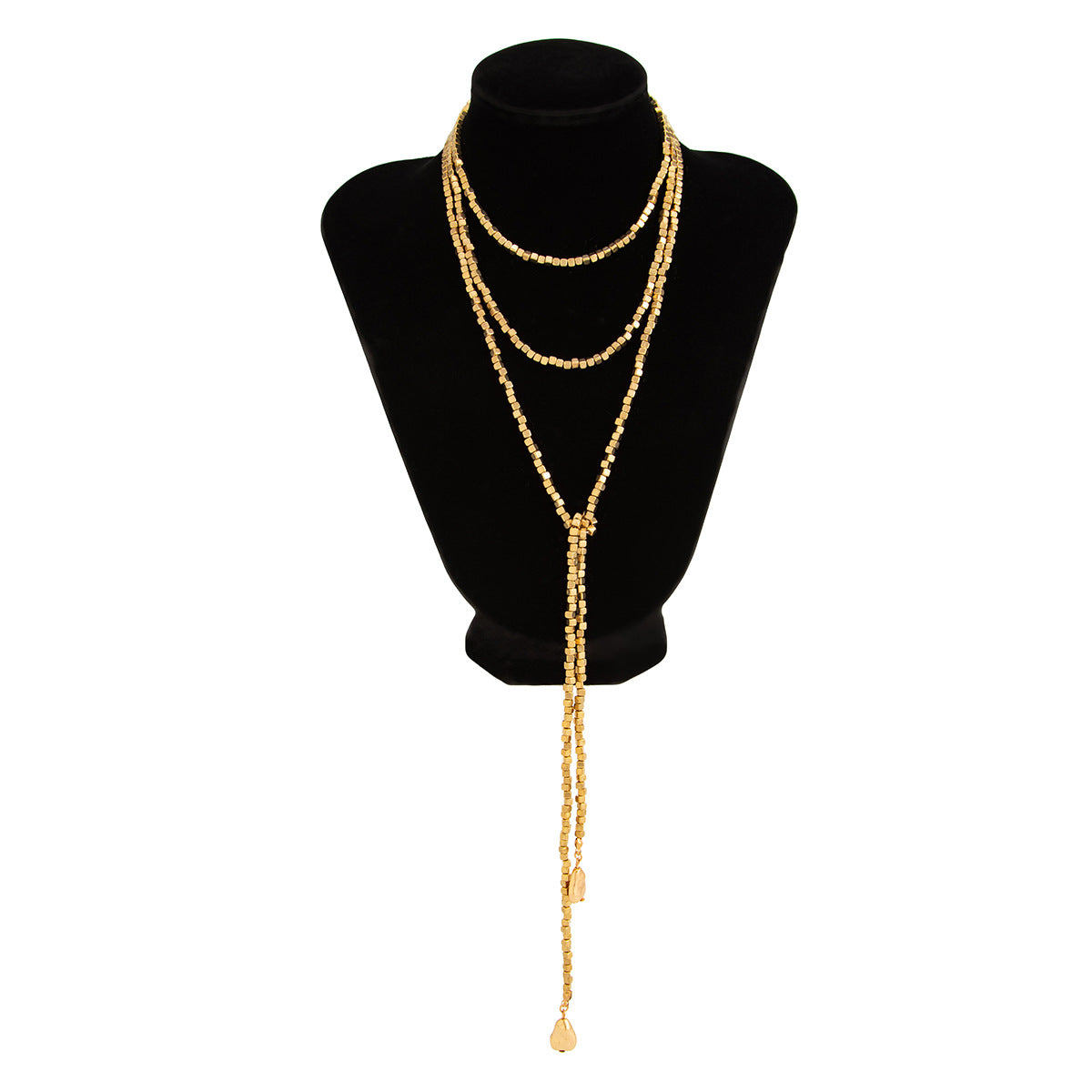 Hip-hop Geometric Round CCB Pearl Beaded Y-Shape Tassel Necklace for Women