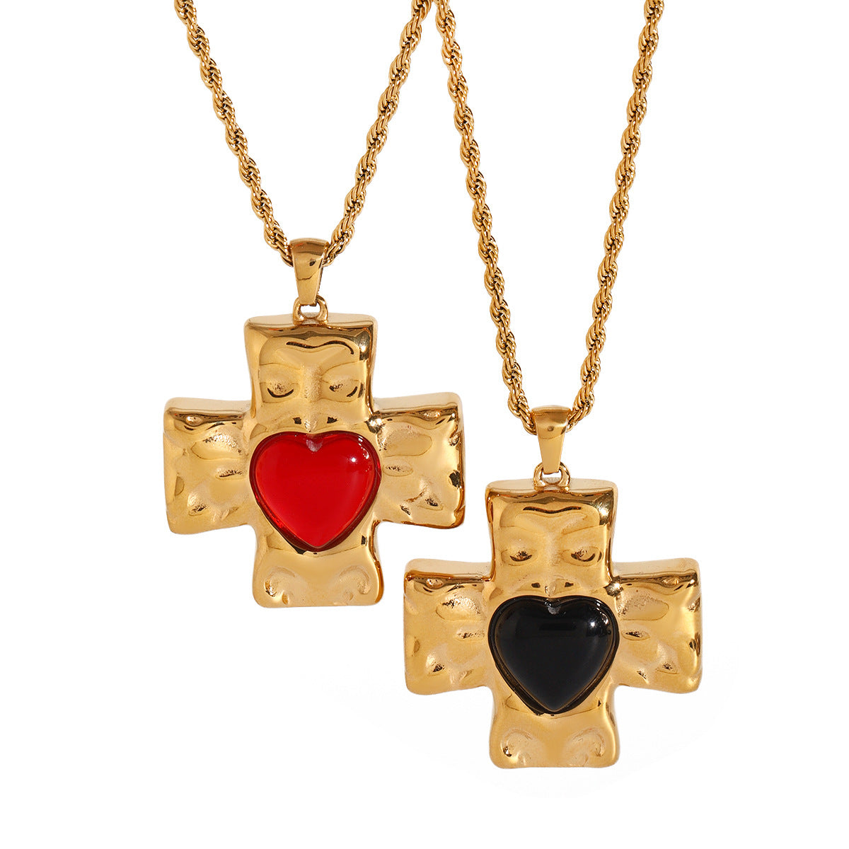 Collana con Pendente a Croce Geometrica Minimalista in Acciaio Inox con Ciondolo in Acciaio al Titanio e Finitura Elettroplaccata