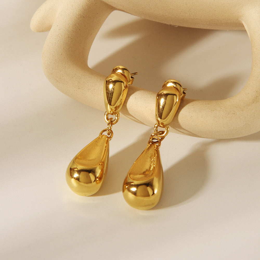Pendientes de acero inoxidable bañados en oro de 18 quilates con forma de gota de agua y diseño geométrico, estilo Ins, para mujer
