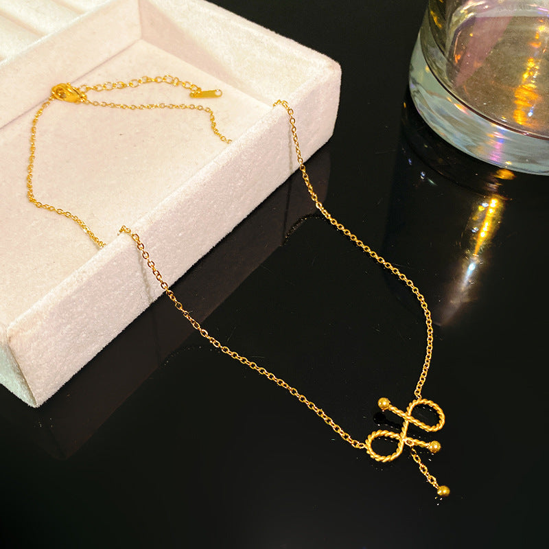 Minimalist Sweet Bow Plated Titanium Steel Necklace for Unisex