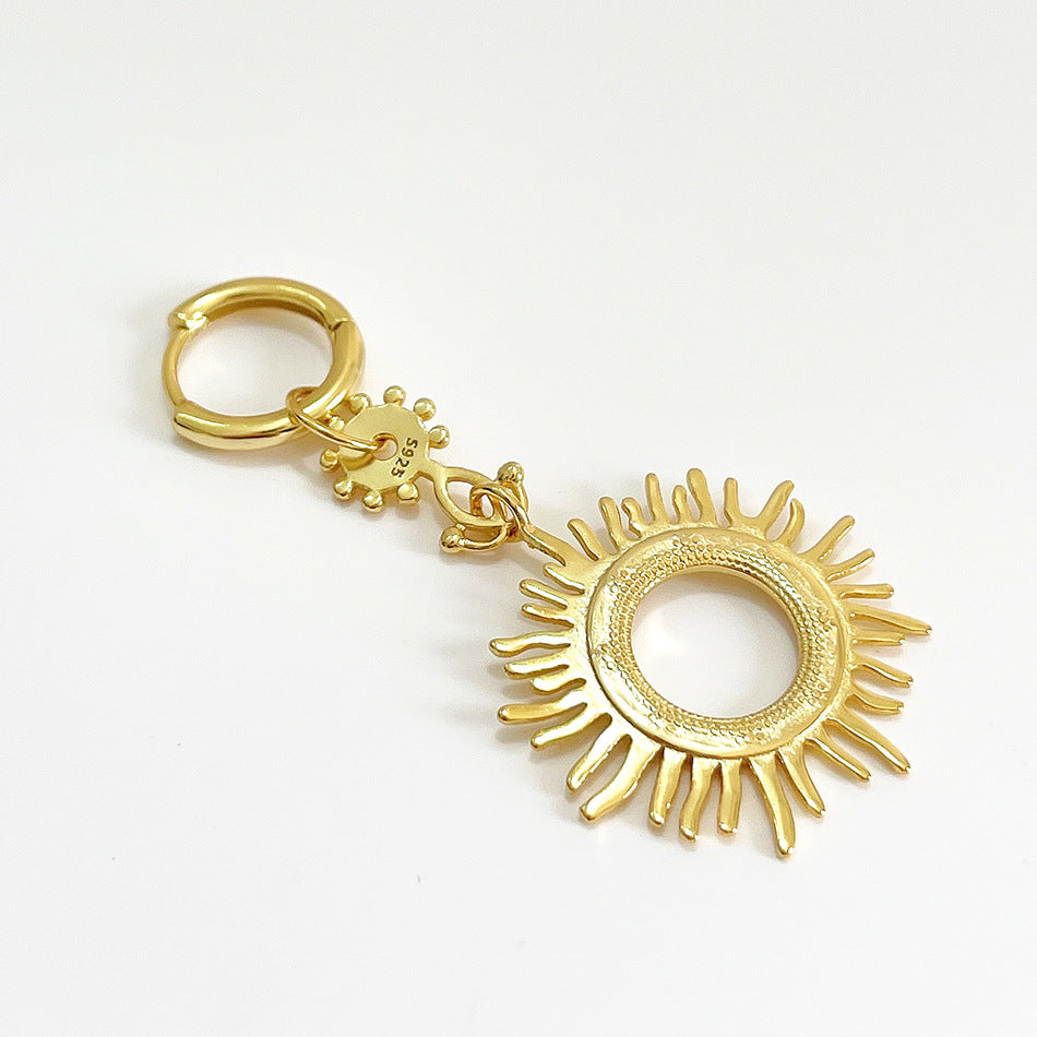 18K Gold Plated 925 Sterling Silver Teardrop Sun Goddess Earrings with Pearl Inlay for Women