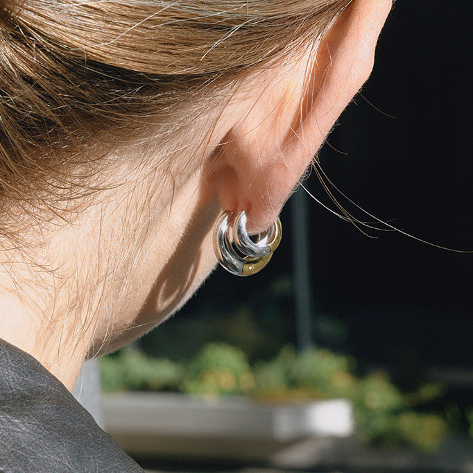 Orecchini a cerchio geometrici minimalisti in acciaio inossidabile da donna con finitura placcata, anallergici e resistenti allo sbiadimento, gioielli di lusso per l'orecchio