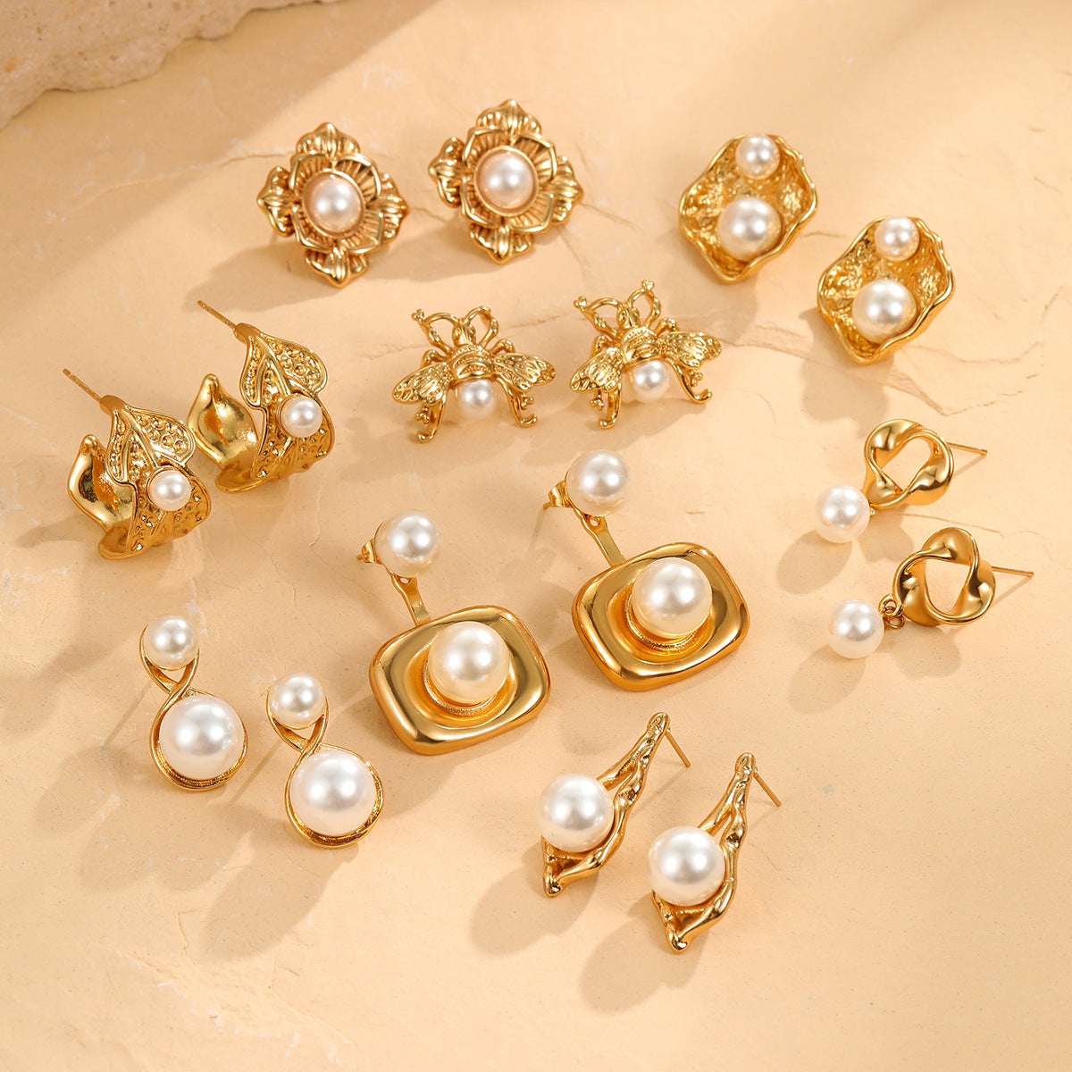 Vintage-Inspired Stainless Steel Bee and Geometric Earrings with 18K Gold Plating for Women
