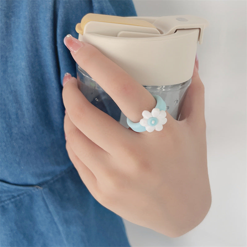 Vintage Geometric Heart Cartoon Resin Ring