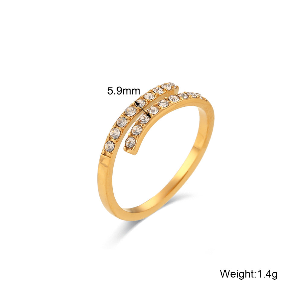 Anillo Ajustable Minimalista Geométrico de Acero Inoxidable Bañado en Oro con Circonita Transparente